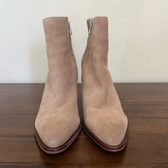 Sam Edelman Blake Tan Block Heel Minimalist Neutral Leather Ankle Booties - Picture 3 of 15